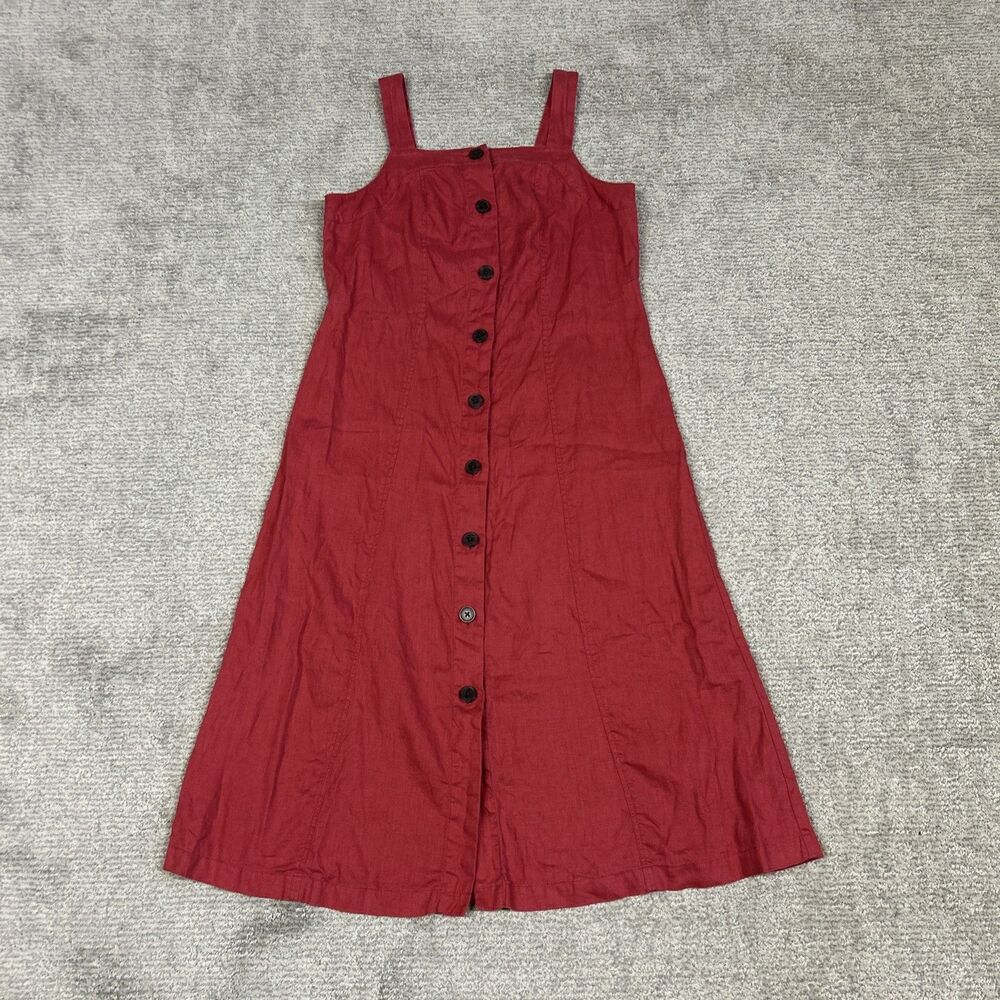 J Jill Love Linen Dress Womens Small Button Up Red Earthy Boho Coastal Midi